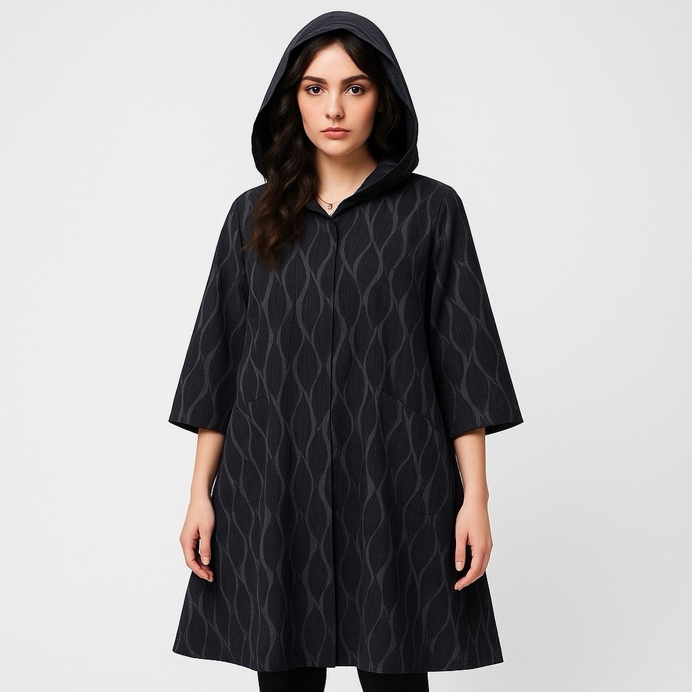 Whimsigoth Black Leaf Print Hooded‎ Raincoat by Mycra Pac Now Size 2 M/L